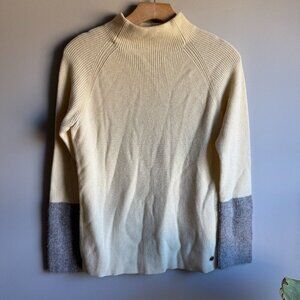 Benetton Wool Blend Mock Neck Cream and Gray Sweater Size Small